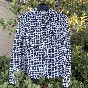 👚Kate Spade Live Colorfully Sz 6 black & white mod style pattern top ECU